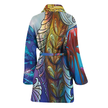Colorful Seahorse Print Women's Bathrobe