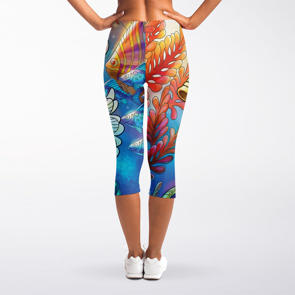 Colorful Seahorse Print Women's Capri Leggings