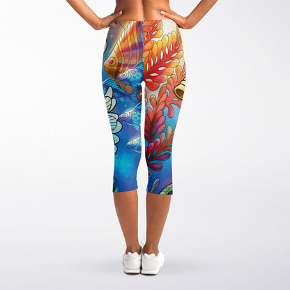 Colorful Seahorse Print Women's Capri Leggings