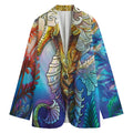 Colorful Seahorse Print Women's Cotton Blazer