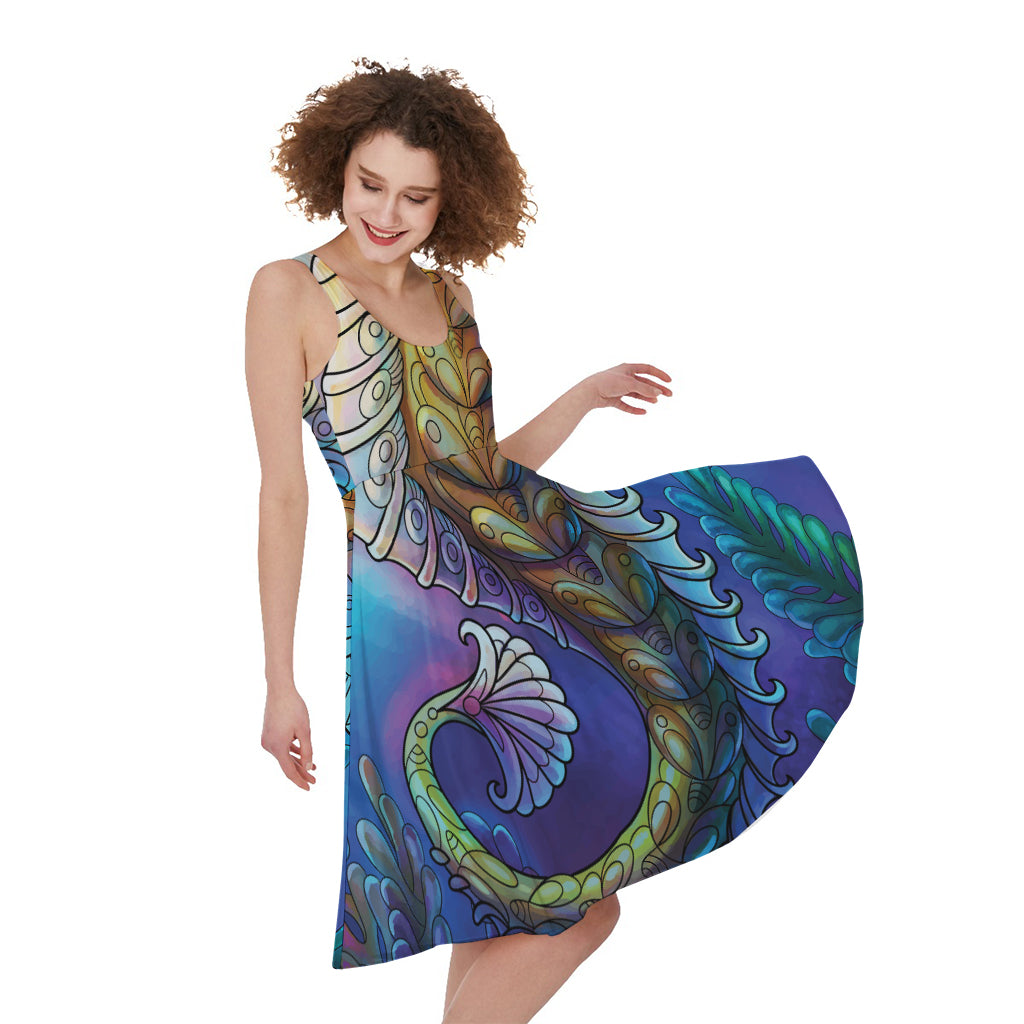 Colorful Seahorse Print Women's Sleeveless Dress