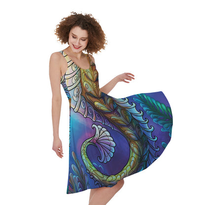 Colorful Seahorse Print Women's Sleeveless Dress