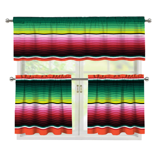 Colorful Serape Blanket Pattern Print 3 Piece Kitchen Curtains