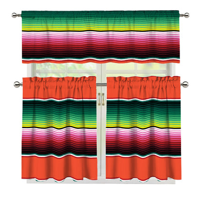 Colorful Serape Blanket Pattern Print 3 Piece Kitchen Curtains