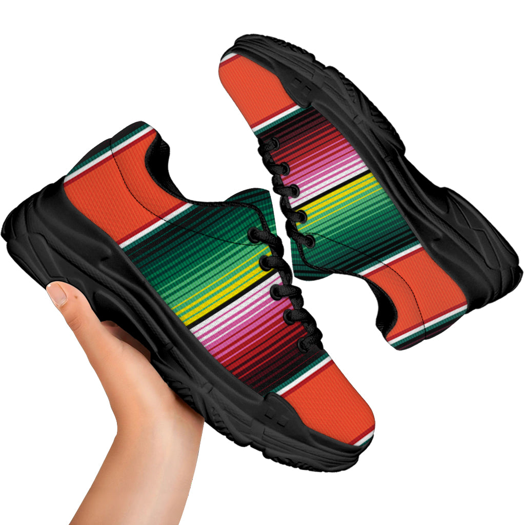 Colorful Serape Blanket Pattern Print Black Chunky Shoes