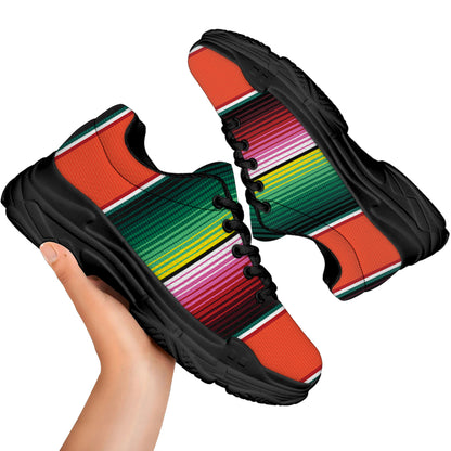 Colorful Serape Blanket Pattern Print Black Chunky Shoes