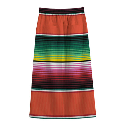 Colorful Serape Blanket Pattern Print Cotton Front Slit Maxi Skirt