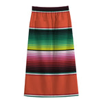 Colorful Serape Blanket Pattern Print Cotton Front Slit Maxi Skirt