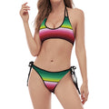 Colorful Serape Blanket Pattern Print Halter Scoop Tie Side Bikini