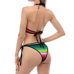 Colorful Serape Blanket Pattern Print Halter Scoop Tie Side Bikini