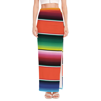 Colorful Serape Blanket Pattern Print High Slit Maxi Skirt