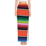 Colorful Serape Blanket Pattern Print High Slit Maxi Skirt