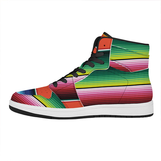 Colorful Serape Blanket Pattern Print High Top Leather Sneakers