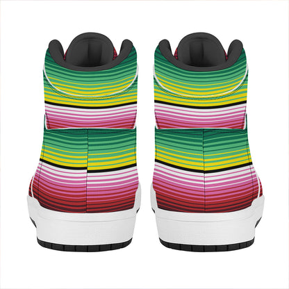 Colorful Serape Blanket Pattern Print High Top Leather Sneakers