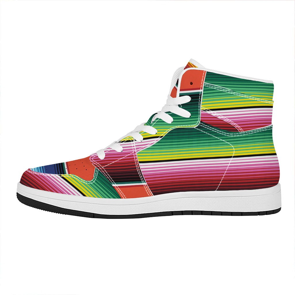 Colorful Serape Blanket Pattern Print High Top Leather Sneakers