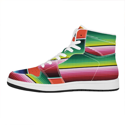Colorful Serape Blanket Pattern Print High Top Leather Sneakers