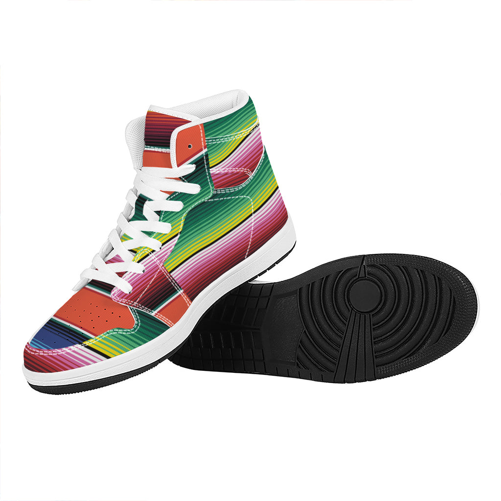 Colorful Serape Blanket Pattern Print High Top Leather Sneakers