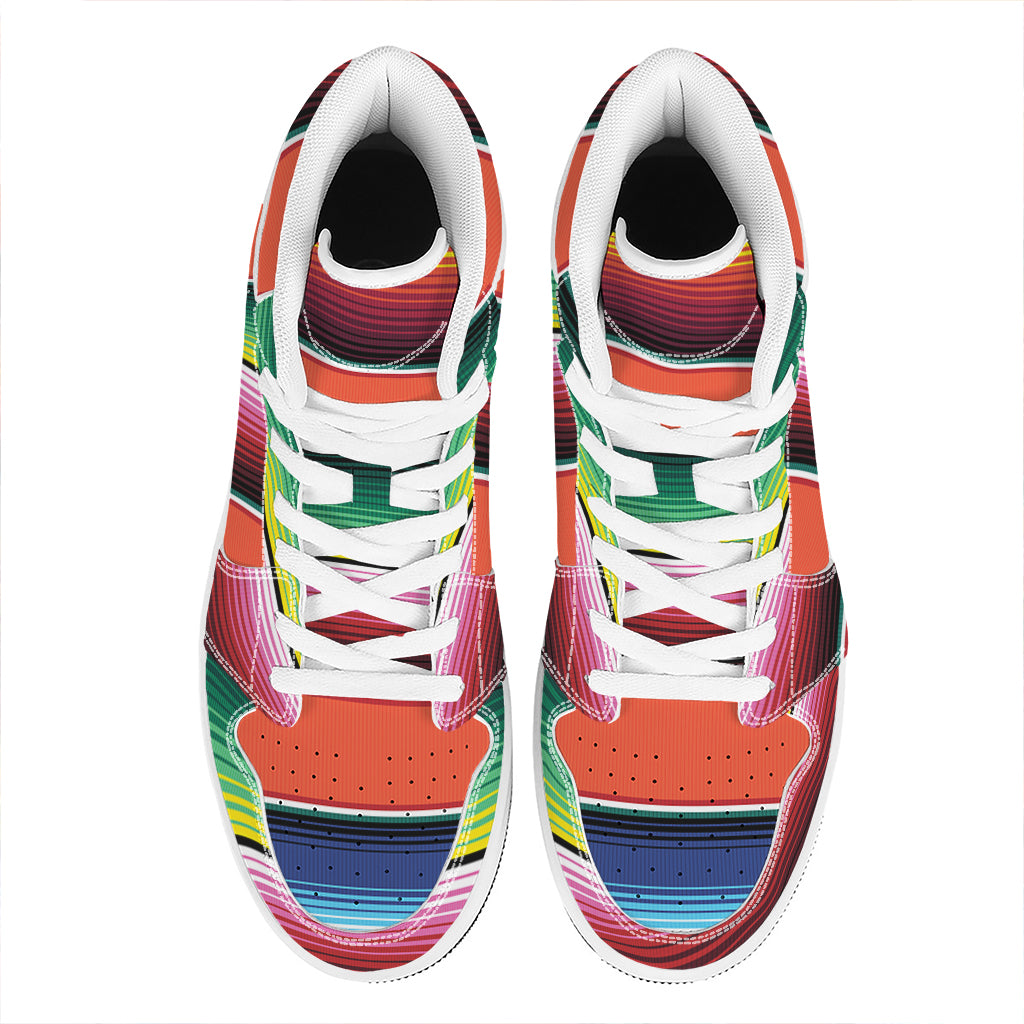 Colorful Serape Blanket Pattern Print High Top Leather Sneakers