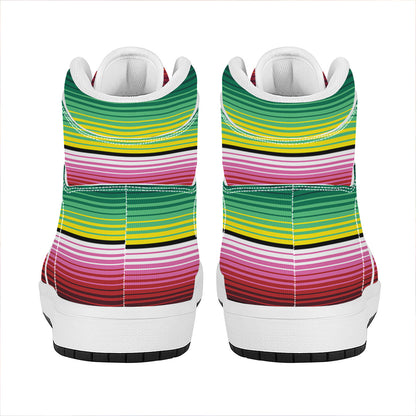 Colorful Serape Blanket Pattern Print High Top Leather Sneakers