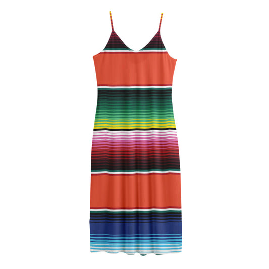 Colorful Serape Blanket Pattern Print Jersey Midi Cami Dress