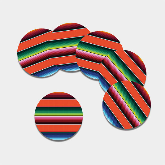 Colorful Serape Blanket Pattern Print Leather Coaster Set