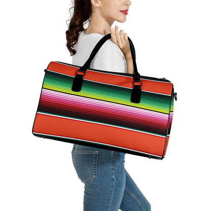 Colorful Serape Blanket Pattern Print Leather Duffle Bag