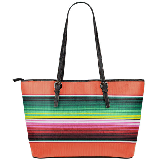 Colorful Serape Blanket Pattern Print Leather Tote Bag