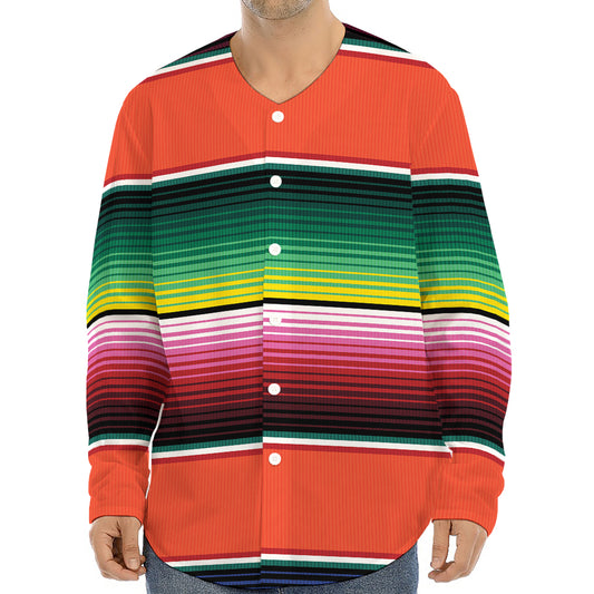 Colorful Serape Blanket Pattern Print Long Sleeve Baseball Jersey