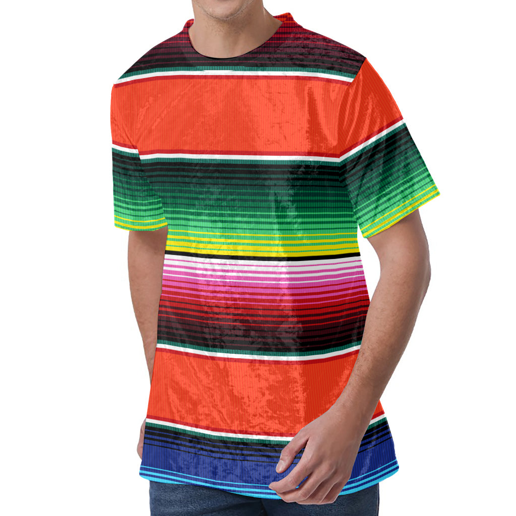 Colorful Serape Blanket Pattern Print Men's Velvet T-Shirt