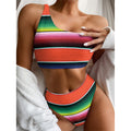 Colorful Serape Blanket Pattern Print One Shoulder Bikini Set