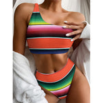 Colorful Serape Blanket Pattern Print One Shoulder Bikini Top