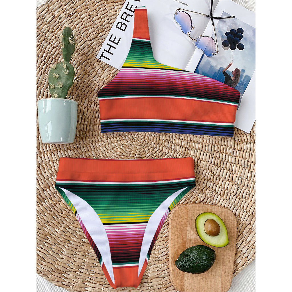 Colorful Serape Blanket Pattern Print One Shoulder Bikini Top