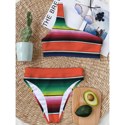 Colorful Serape Blanket Pattern Print One Shoulder Bikini Top
