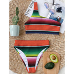 Colorful Serape Blanket Pattern Print One Shoulder Bikini Top