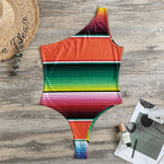 Colorful Serape Blanket Pattern Print One Shoulder Bodysuit