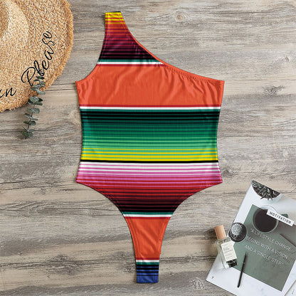 Colorful Serape Blanket Pattern Print One Shoulder Bodysuit