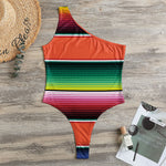 Colorful Serape Blanket Pattern Print One Shoulder Bodysuit