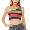 Colorful Serape Blanket Pattern Print One Shoulder Crop Top