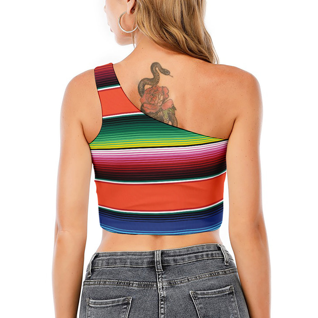 Colorful Serape Blanket Pattern Print One Shoulder Crop Top