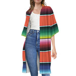 Colorful Serape Blanket Pattern Print Open Front Beach Cover Up