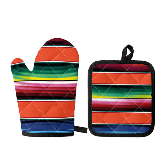 Colorful Serape Blanket Pattern Print Oven Mitt And Pot Holder Set