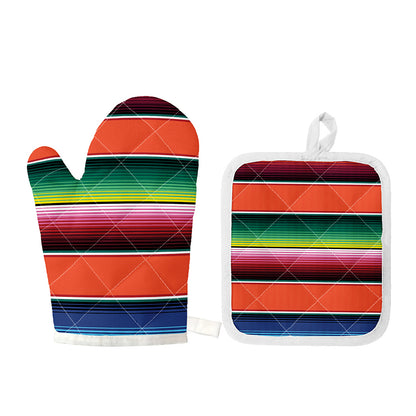 Colorful Serape Blanket Pattern Print Oven Mitt And Pot Holder Set