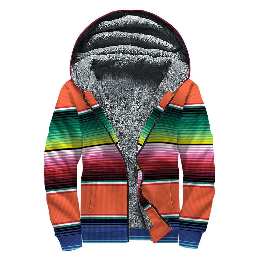 Colorful Serape Blanket Pattern Print Sherpa Lined Zip Up Hoodie