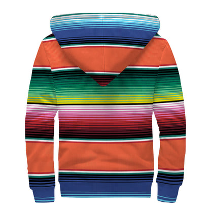 Colorful Serape Blanket Pattern Print Sherpa Lined Zip Up Hoodie