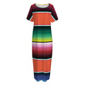 Colorful Serape Blanket Pattern Print Short Sleeve Long Nightdress