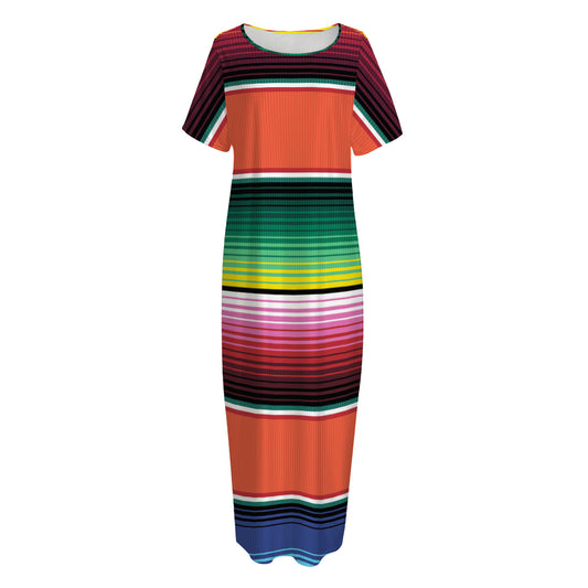Colorful Serape Blanket Pattern Print Short Sleeve Long Nightdress