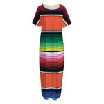 Colorful Serape Blanket Pattern Print Short Sleeve Long Nightdress