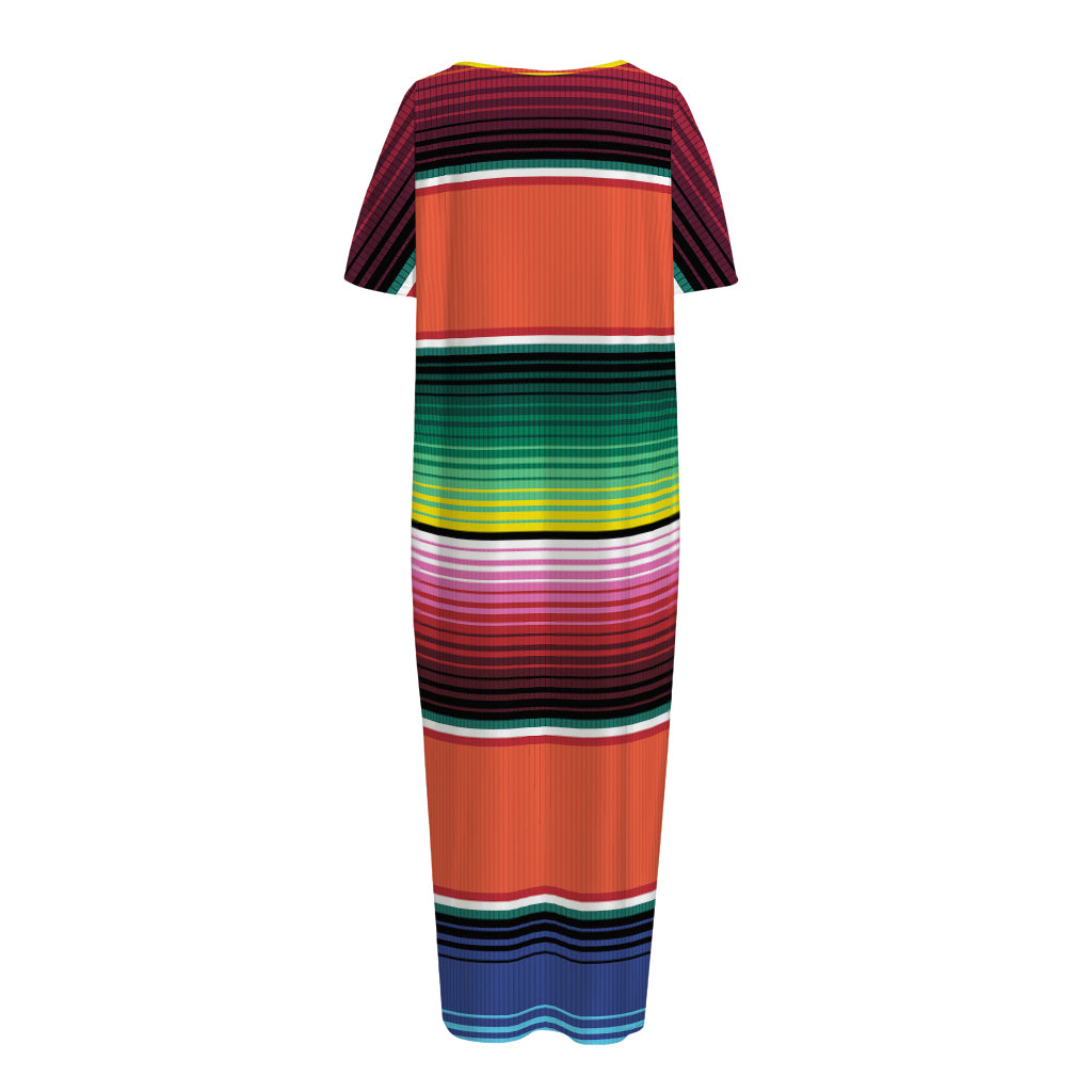 Colorful Serape Blanket Pattern Print Short Sleeve Long Nightdress