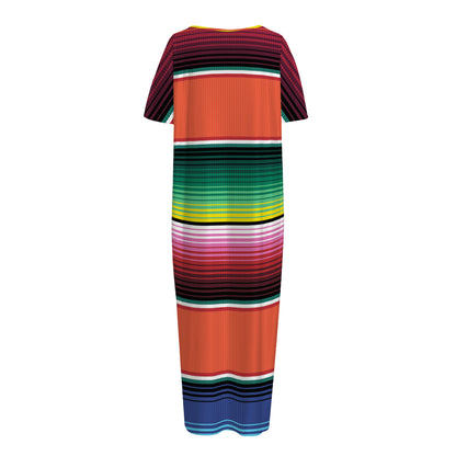 Colorful Serape Blanket Pattern Print Short Sleeve Long Nightdress