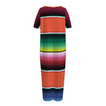 Colorful Serape Blanket Pattern Print Short Sleeve Long Nightdress